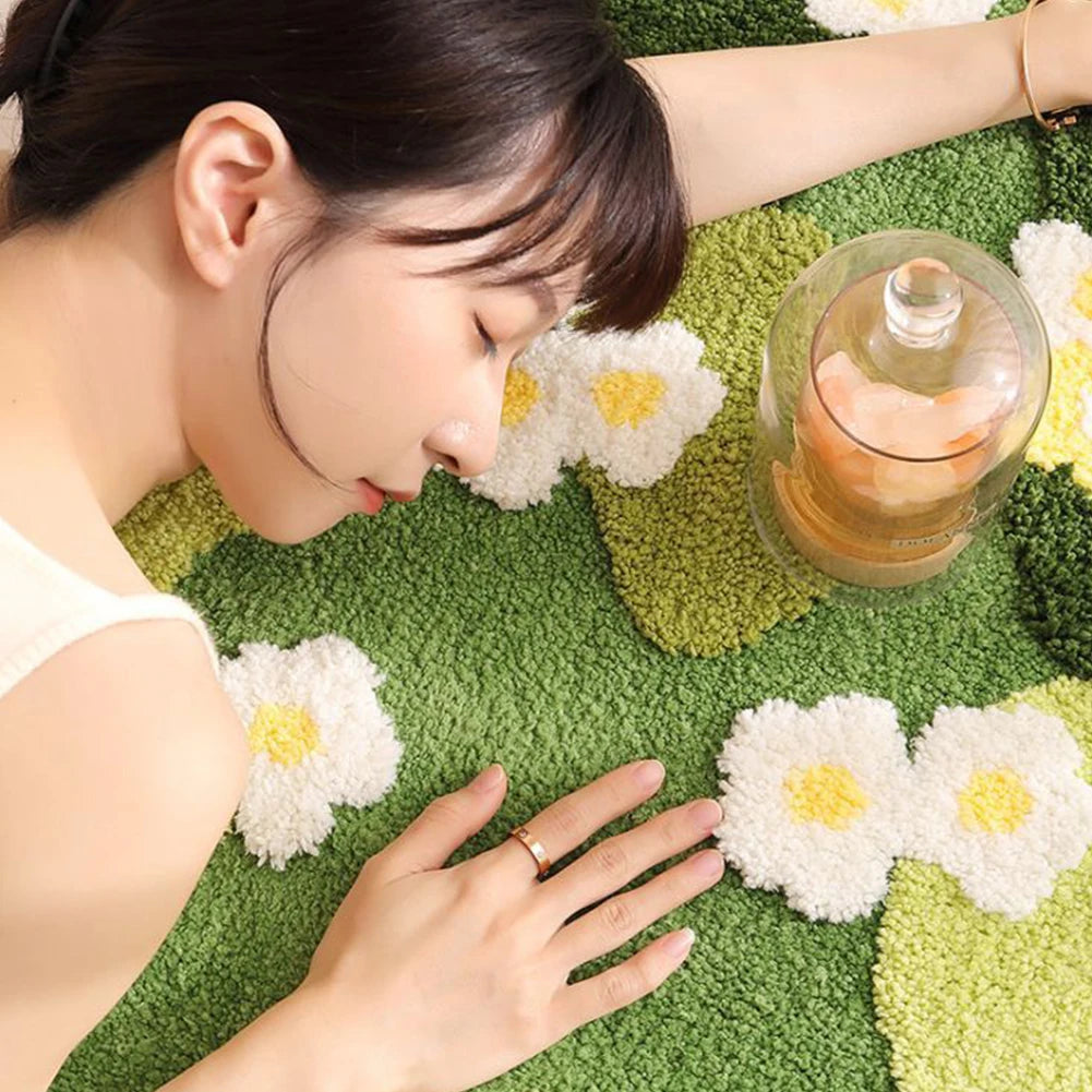 NONECN Fluffy Moss Rug Nordic Forest Floor Mat Bedroom