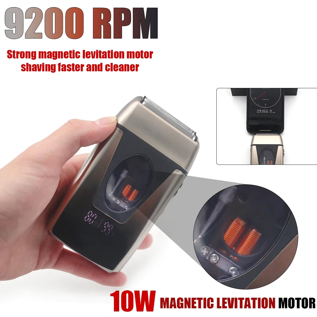 Mens Electric Shaver with 9200RPM Magnetic Levitation Motor and LCD Display Professional Barber Shaver for Barbershop