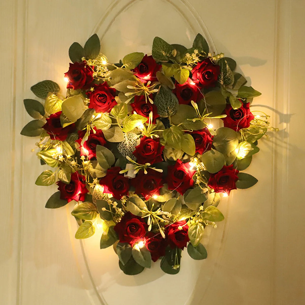 Heart Shaped Red Rose Wreath, Artificial Floral Heart Shaped Garland Valentine's Day Hanging Wreath Wedding Hanging Decoration