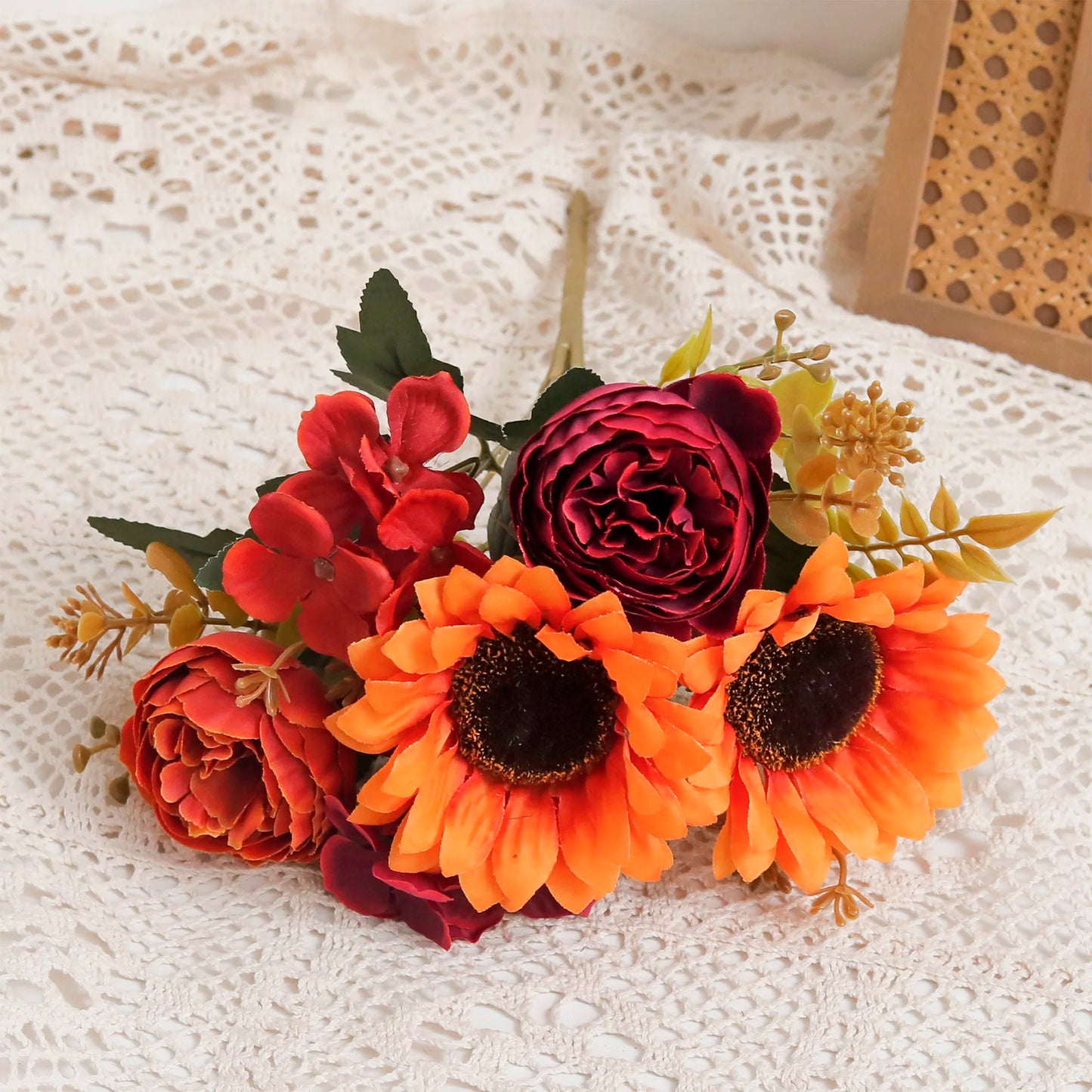 Autumn Sunflowers Peony Artificial Flowers Silk Bouquet Wedding Christmas Room Table Decoration For Vase Home DIY Fall Decor