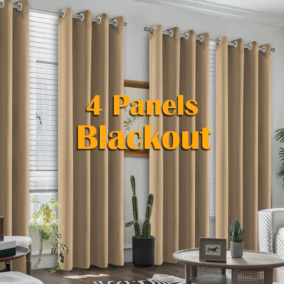 4Pcs Blackout Curtains Heat Insulated Grommet Living Room
