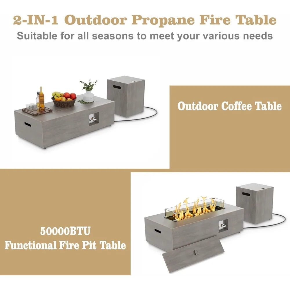 Outdoor Propane Fire Pit Table 50K BTU Rectangular Patio