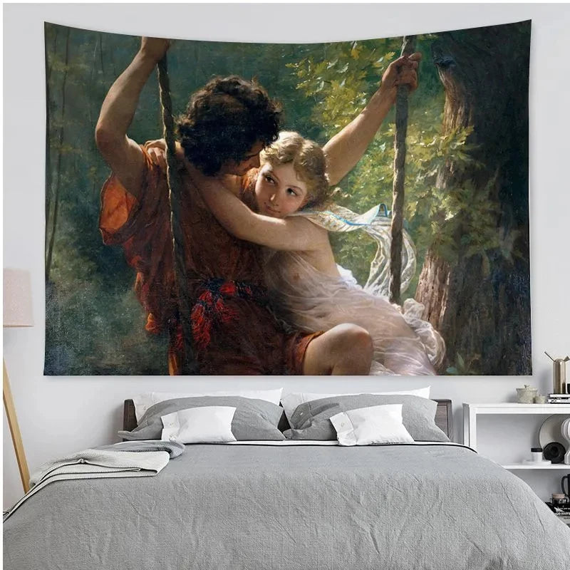 Renaissance Tapestry Oil Painting Art Tapestry Hippie Wall Hanging Tapestries Hanging Tarot Hippie Bedroom Dorm Wall Art Decor