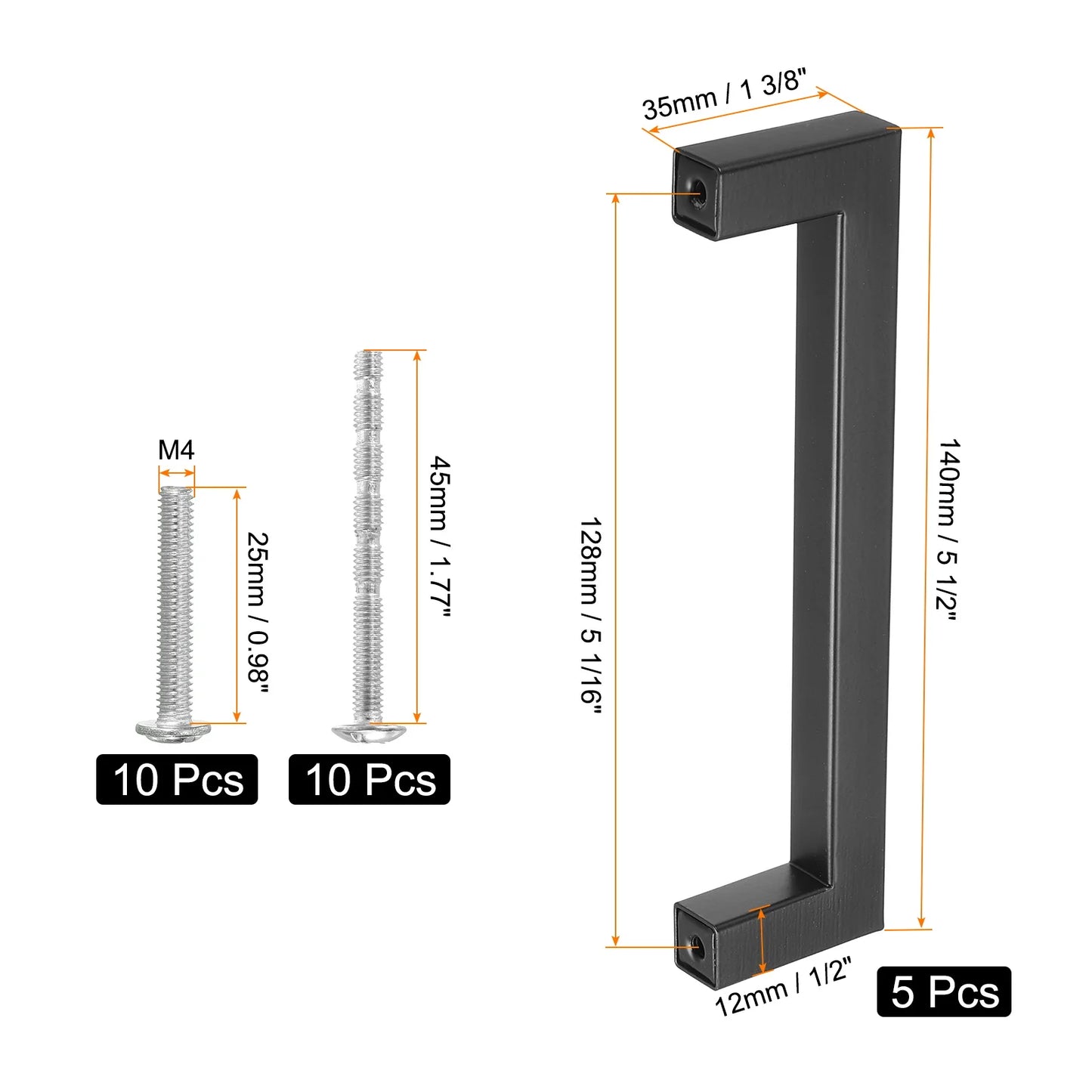 Square Bar Drawer Handles, 5 1/16 Inch Hole Center Modern Drawer Pulls Kitchen Cabinets Pull Stainless Steel Slim Cupboard Pulls
