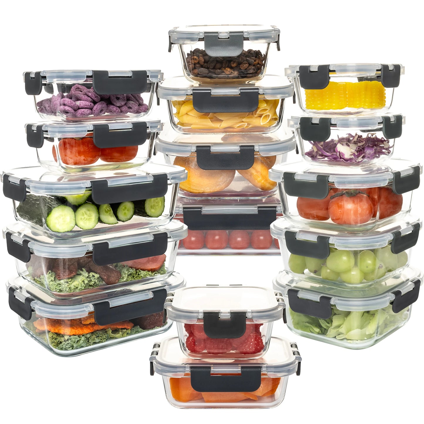 16 Piece Glass Food Storage Containers Airtight Leakproof