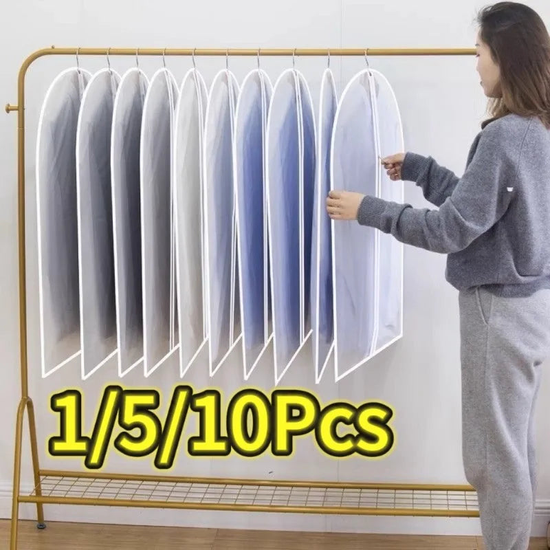 1-10PC Clothes Hanging Dust Cover Wedding Dress Cover Suit Coat Storage Bag Transparent Fully Enclosed Clothes Cover with Zipper