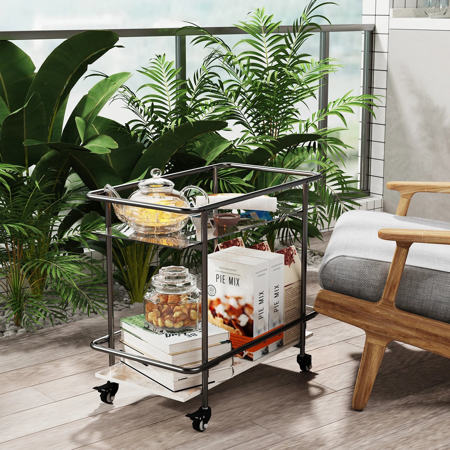 Wisfor Rolling Bar Cart Two Tier Luxury Modern Serving Cart