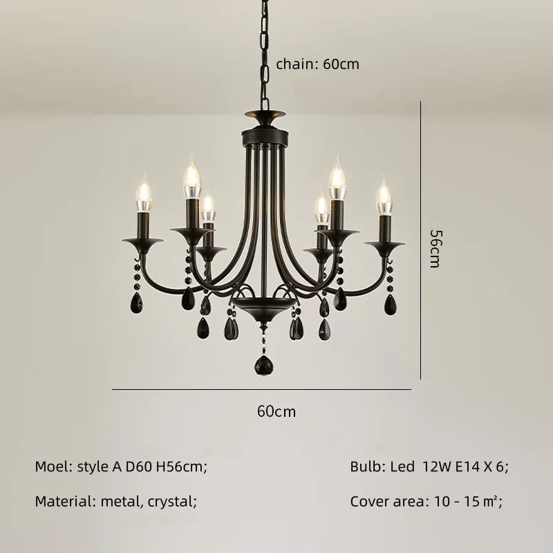 American Black Metal E14 Led Chandelier Living Room Crystal Hanging Lamp Art Decor Home Lighting Led Lamparas Luminarias