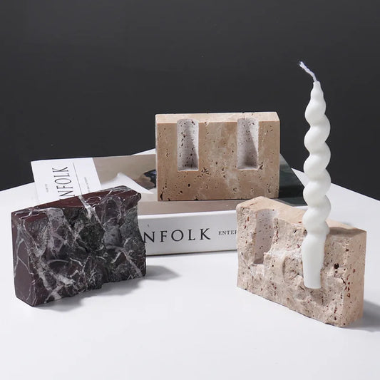 Natural Marble Stone Candle Holder Vintage Travertine Candlesticks for Candles Home Decorations