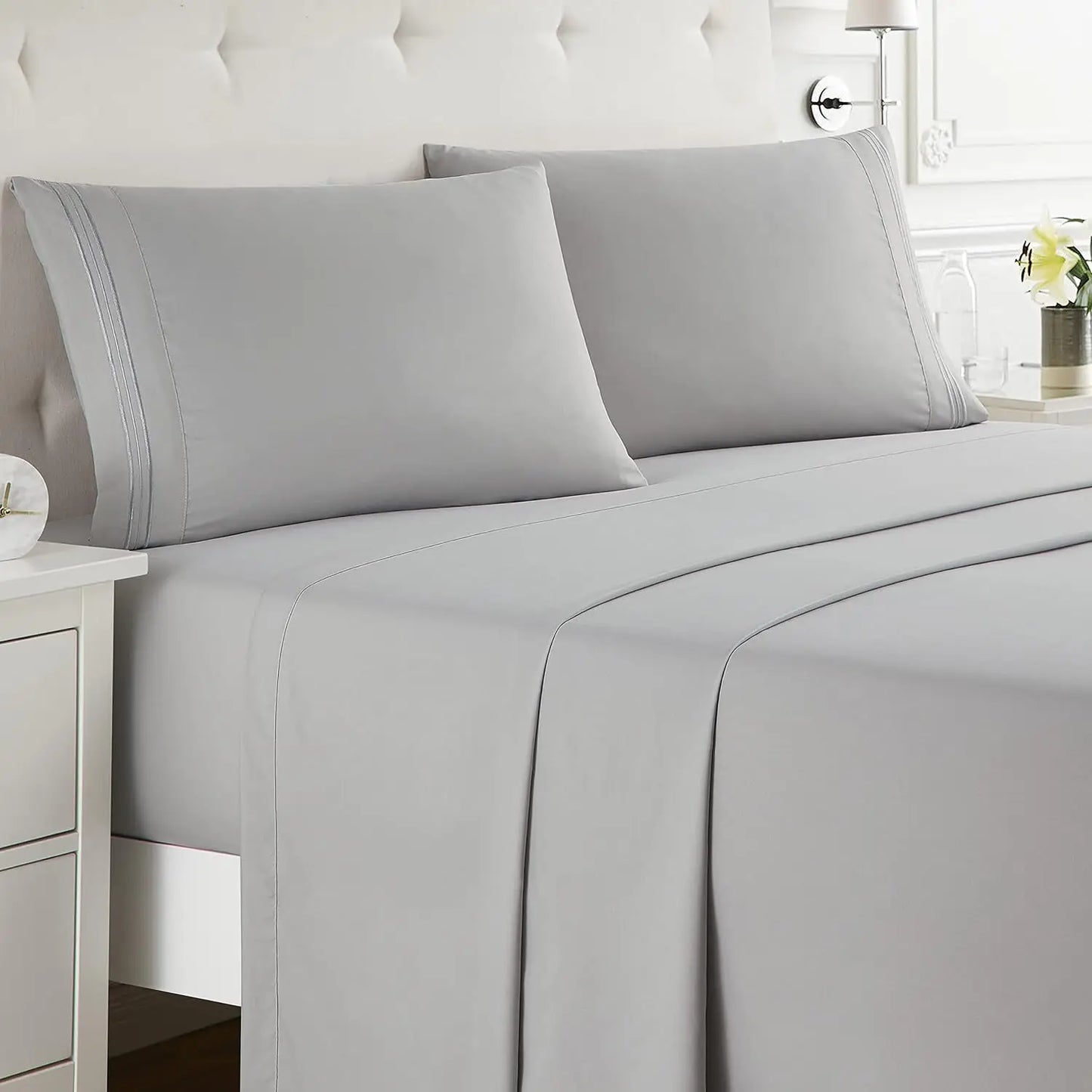 Battilo Double Bed Sheets 4Pieces Set Fitted Flat Sheet with Pillowscase Luxury Microfiber King Queen Full Twin Size Bedding Set