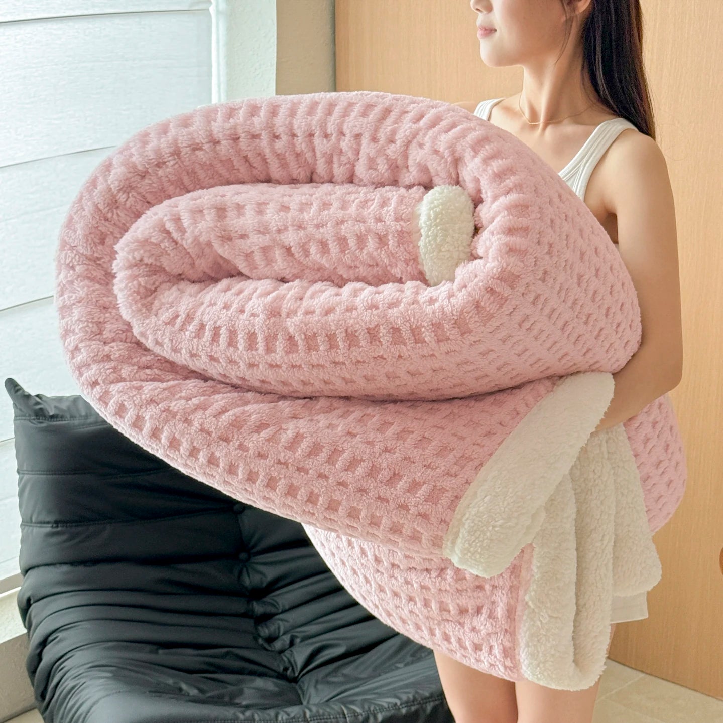 Spring Autumn Thick Warm Fleece Blanket Double Layer Artificial Lambswool Throws Blankets for Sofa or Bed Queen Double Comforter