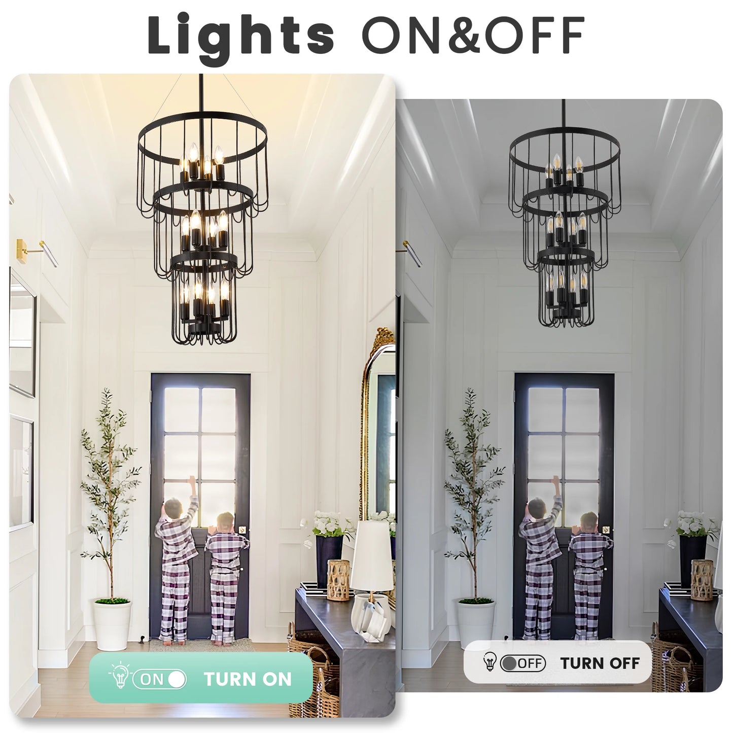 Farmhouse Lantern Tiered Chandelier for Foyer LED Lighting