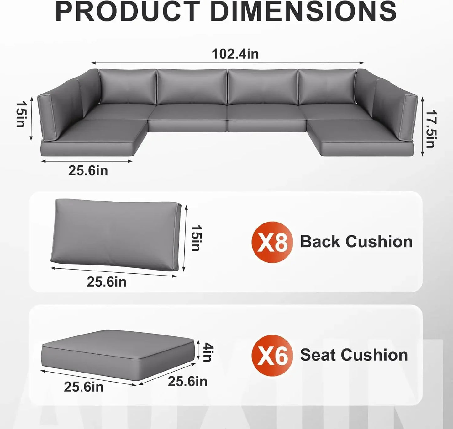 [Discounted Price!]Outdoor Replacement Cushions for Patio Furniture, Deep Seat Outdoor Cushions for 6-Seat Wicker Sectional