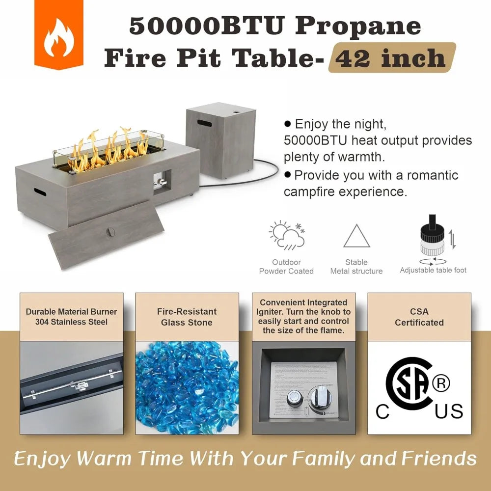 Outdoor Propane Fire Pit Table 50K BTU Rectangular Patio