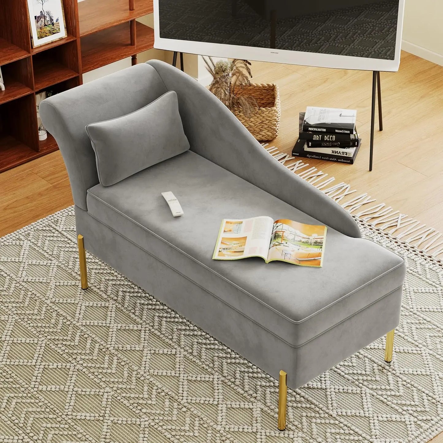 Velvet Chaise Lounge with Storage Function, Modern Upholstered Tufted Chaise Lounge, Indoor Sofa/recliner