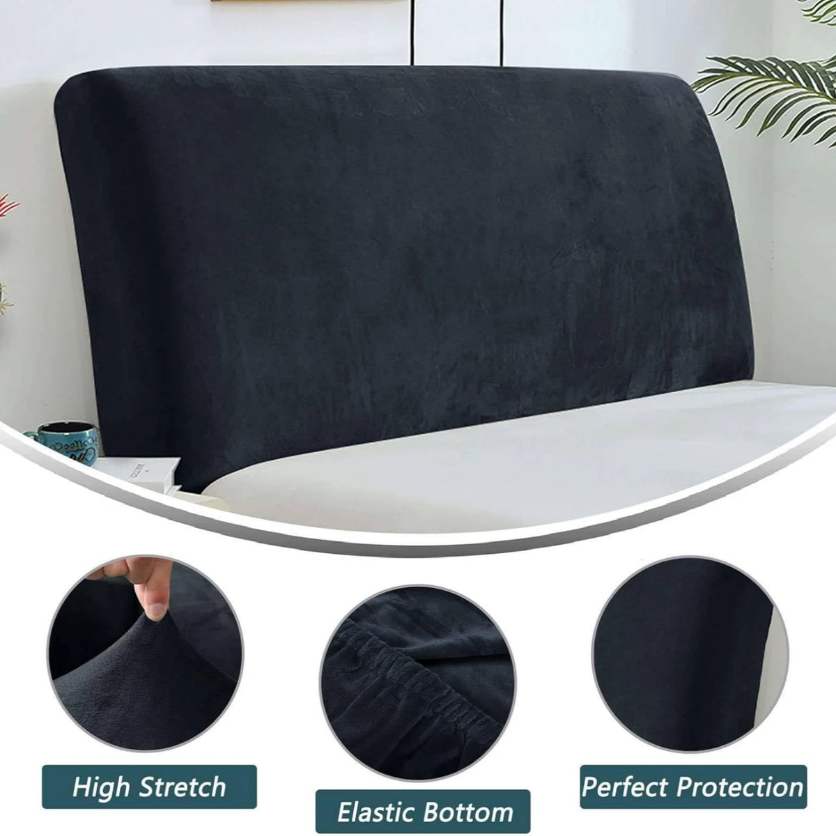 Velvet Bed Headboard Cover All-Inclusive Design Solid Color Elastic Protection Headboard Protection Cover for Single Double King