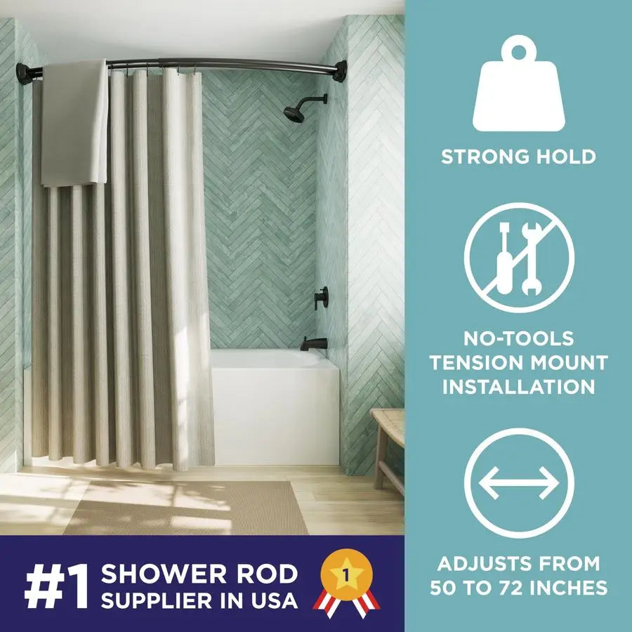 Double Curved Shower Curtain Rod, No Drill, 5072 Inch Adjustable Tension Curved Shower Rod for Bathroom, Rustproof Double Rod, N