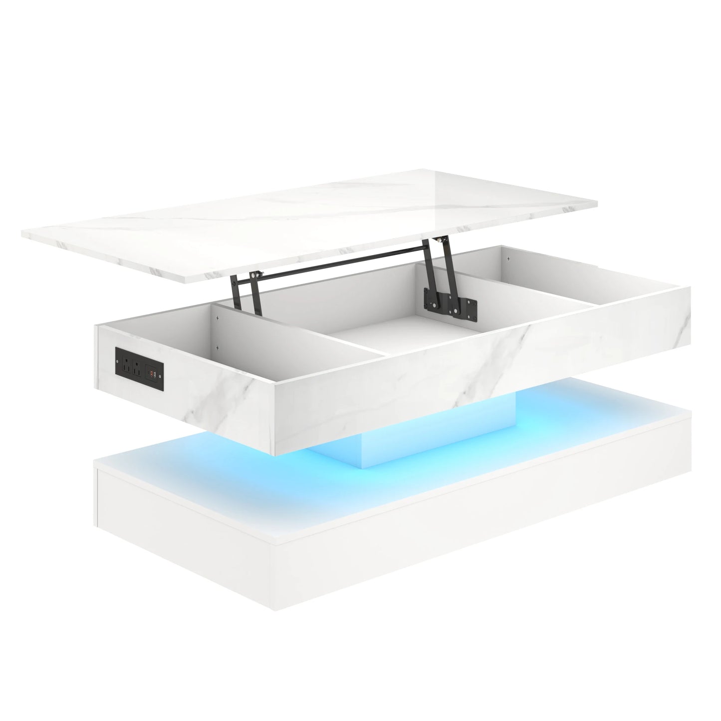 QiaoShiRen Modern LED Coffee Table With Open Display Shelf