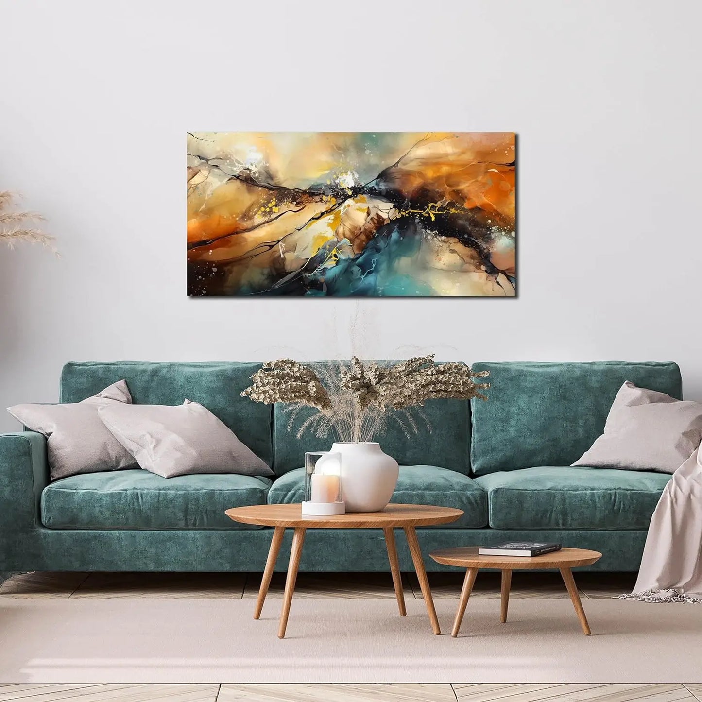 Modern Abstract Canvas Painting for Living Room, Bedroom, Kitchen - Ready to Hang 20x40 Inches