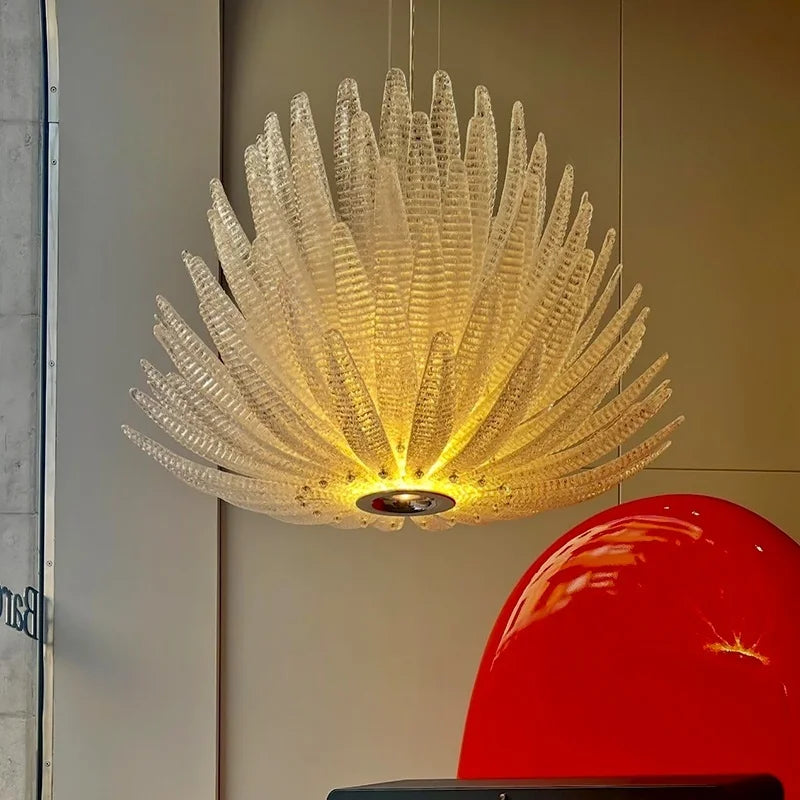 Designer Agave Murano Glass Chandelier Living Room Bedroom New Milan Vintage Gold Flowers Pendant Light with Leaf Vila Lobby