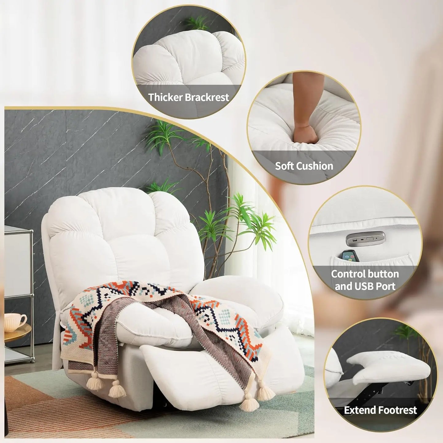 Power Recliner Chair, Swivel Rocker Recliner with Massage and Heat, Electric Recliner Chairs for Adults with, Customized