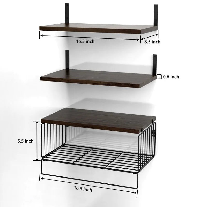 Triple Wood Wall Mounted Bathroom Shelves Storage Solution