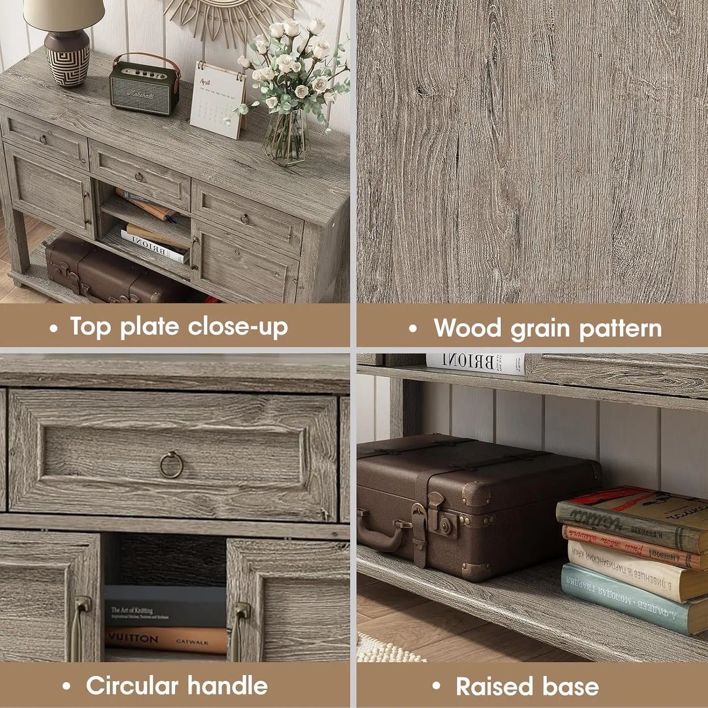 Vabches Entryway Console Table With 3 Drawers And Doors