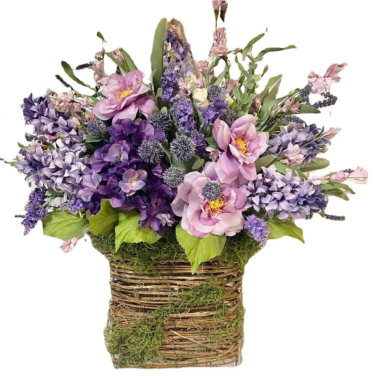 Shunmaii Artificial Flower Wreath With Rattan Basket Pendant Door Decor