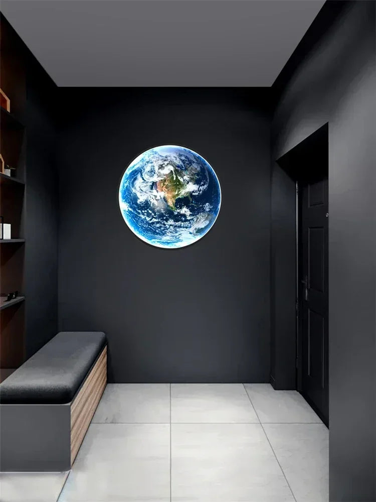 Nordic Designer Earth Mural LED Wall Lamps Living Room Bedroom Study Corridor Light Modern Courtyard Planet Art Decor Lighting