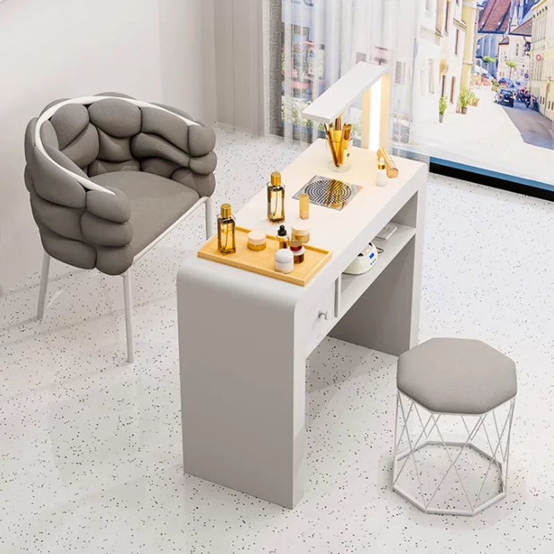 Marble Top Luxury Nail Table With Light Profesional Storage French Nail Desk Design Classic Mesa Manicura Saloon Furniture