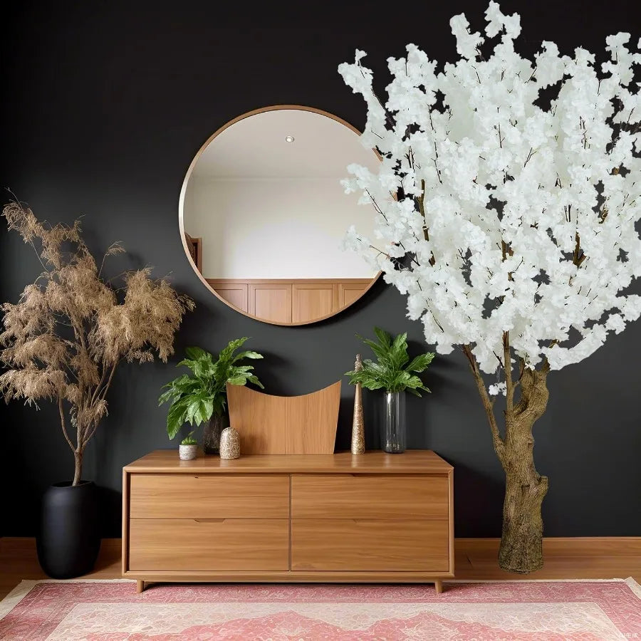 7FT Artificial Cherry Blossom Tree with White Faux Flowers for Indoor and Outdoor Home Decor Office Decoration Wedding Party Am