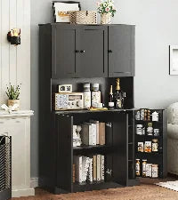 Onbrill Pantry Cabinet With LED Light And Outlet Storage