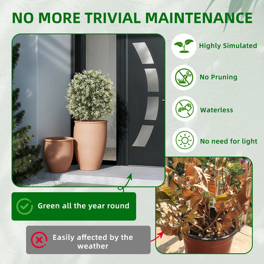 2pcs Artificial Boxwood Topiary Ball Trees with Ground Spike, Artificial Shrubs, Fake Evergreen Plant Bush for Front Porch Garde
