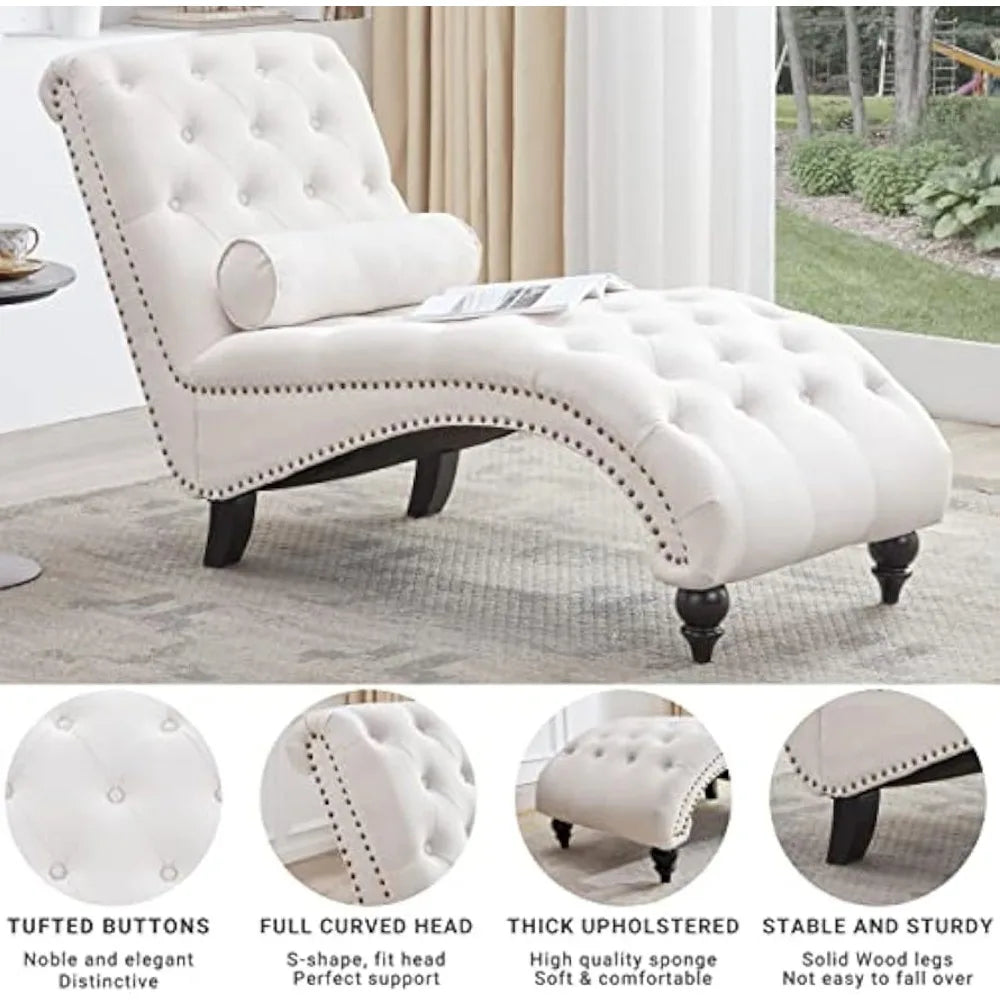 HUANZHUANG Button-Tufted Upholstered Chaise Lounge With Pillow