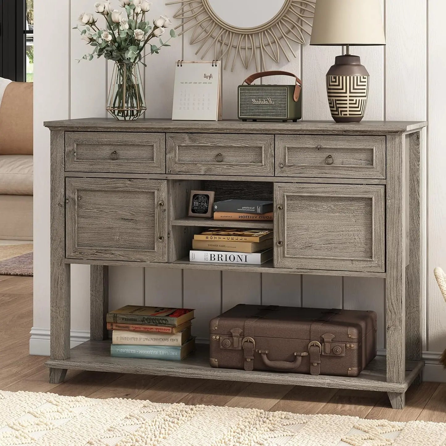 Vabches Entryway Console Table With 3 Drawers And Doors