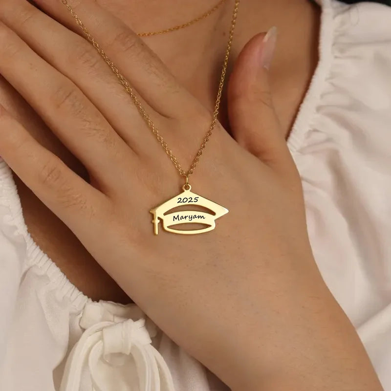 NONECN Customized Stainless Steel Graduation Cap Necklace For Women