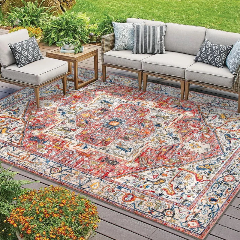 Retro Persian Carpet Large Area Outdoor Balcony Mat American Style Rural Living Room Carpet Rugs for Bedroom