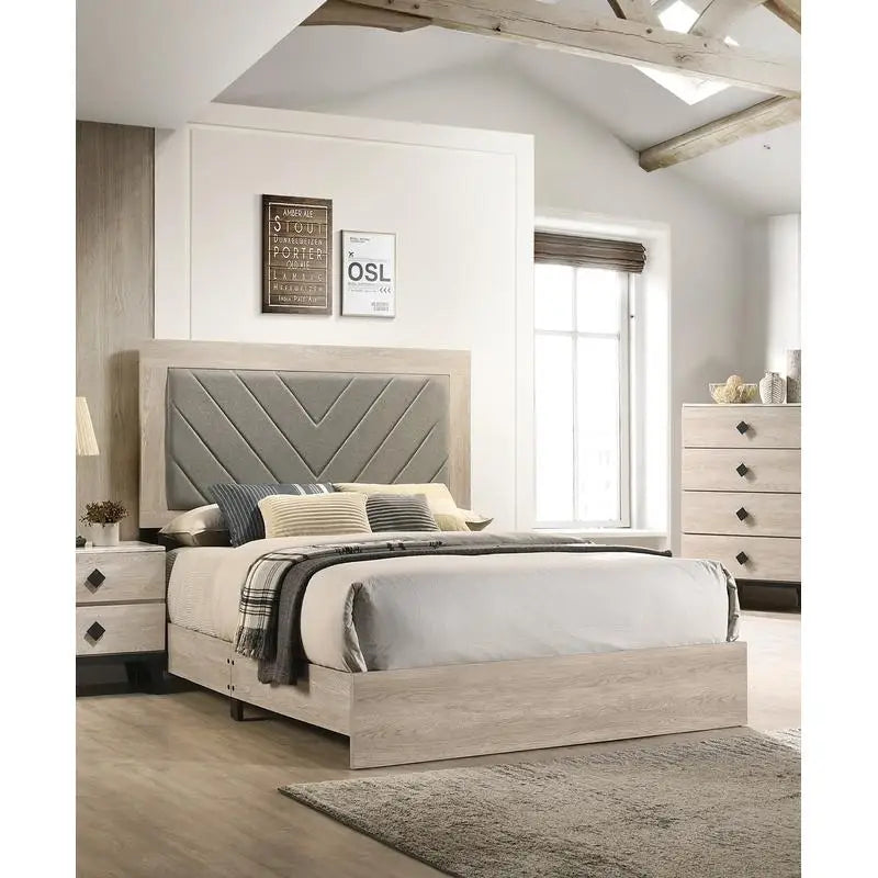 Contemporary Bed Frame With V Design Headboard In Rubberwood Construction