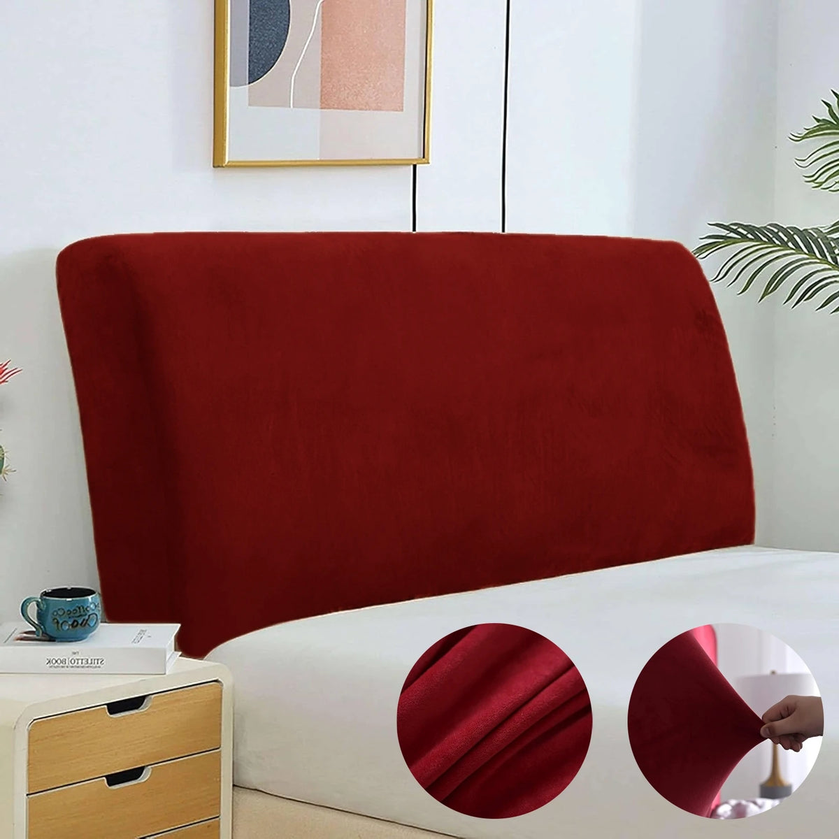 Velvet Bed Headboard Cover All-Inclusive Design Solid Color Elastic Protection Headboard Protection Cover for Single Double King