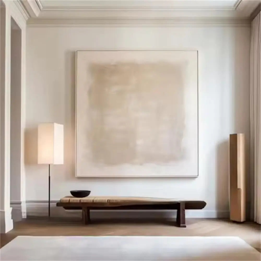 Beige Abstract Handmade Neutral Frameless Wabi Sabi Large Texture Oil Painting Boho Canvas Home Living Room Wall Art Decor
