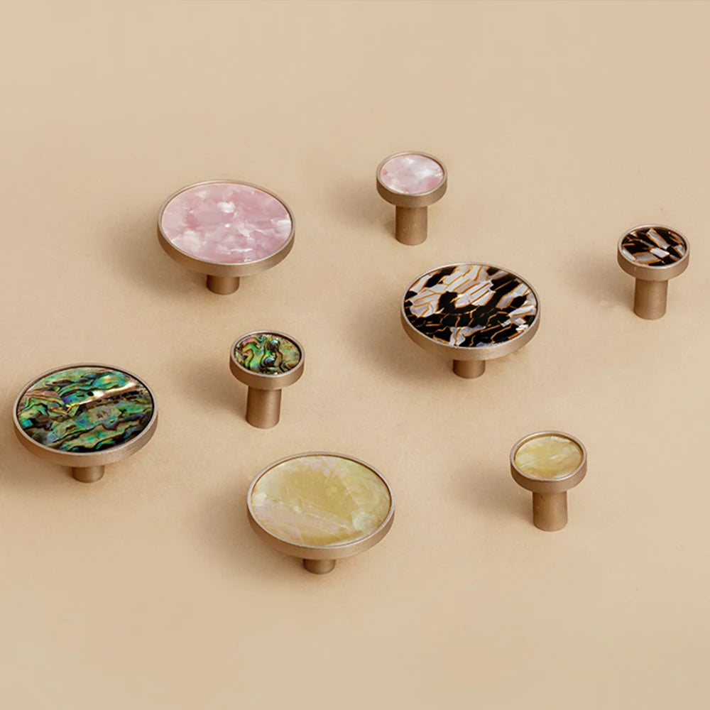 Dooroom Brass Furniture Handles Shell Simple Nordic Pastoral Wardrobe Dresser Knobs Cupboard Cabinet Drawer Round Colorful Pulls