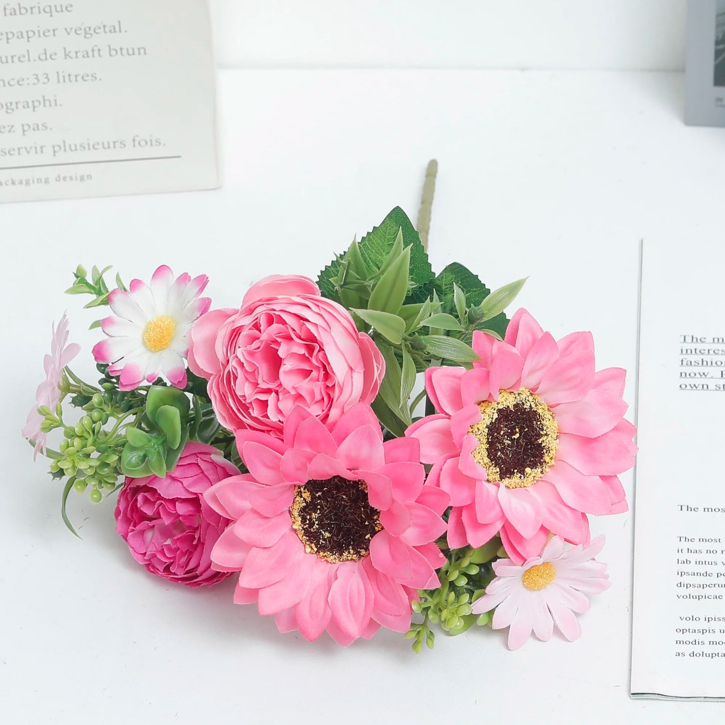 Autumn Sunflowers Peony Artificial Flowers Silk Bouquet Wedding Christmas Room Table Decoration For Vase Home DIY Fall Decor