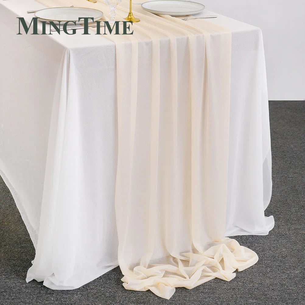 Table Runner Sheer Chiffon-like Boho Wedding Party Bridal Birthday Christmas Decorations Peach Khaki White Gold Green Color etc.