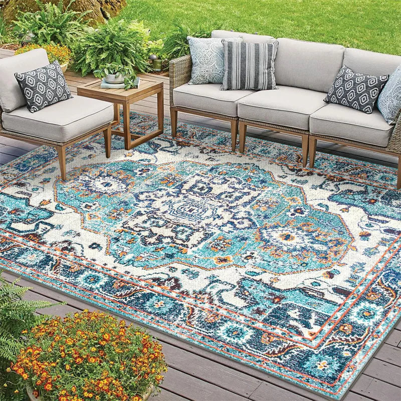 Retro Persian Carpet Large Area Outdoor Balcony Mat American Style Rural Living Room Carpet Rugs for Bedroom