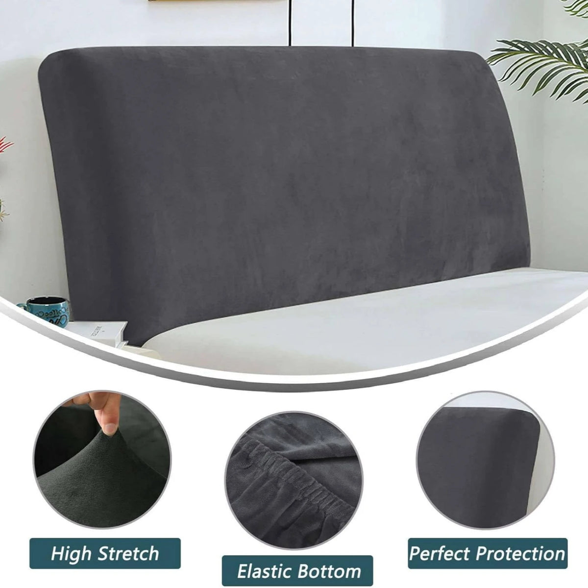 Velvet Bed Headboard Cover All-Inclusive Design Solid Color Elastic Protection Headboard Protection Cover for Single Double King