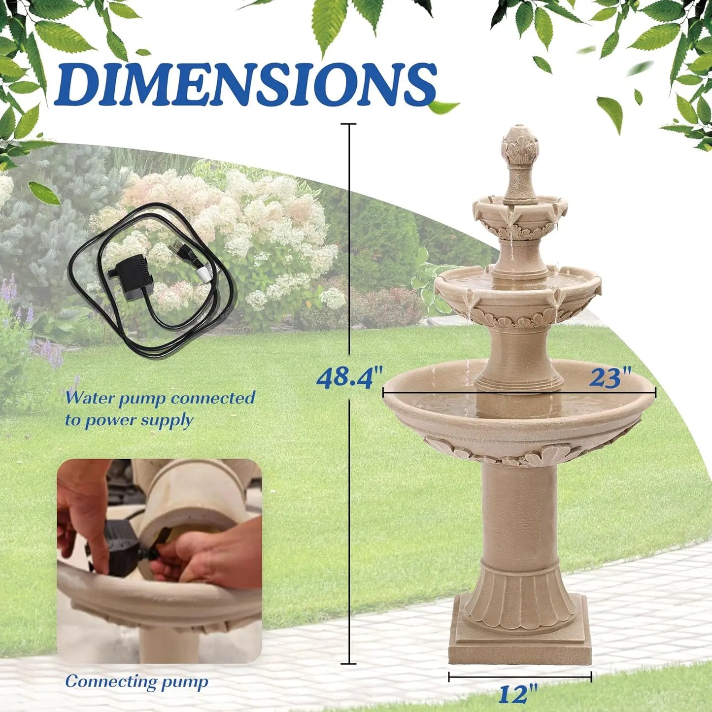Large Cascading Resin Floor Standing Water Fountain With Pump For Indoor Outdoor Patio Yard Home Garden Decor