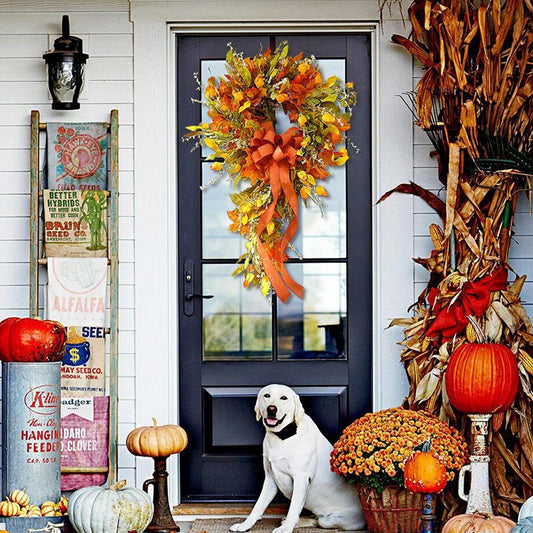 Shunmaii Thanksgiving Farmhouse Wreath Autumn Maple Leaf Decor Indoor