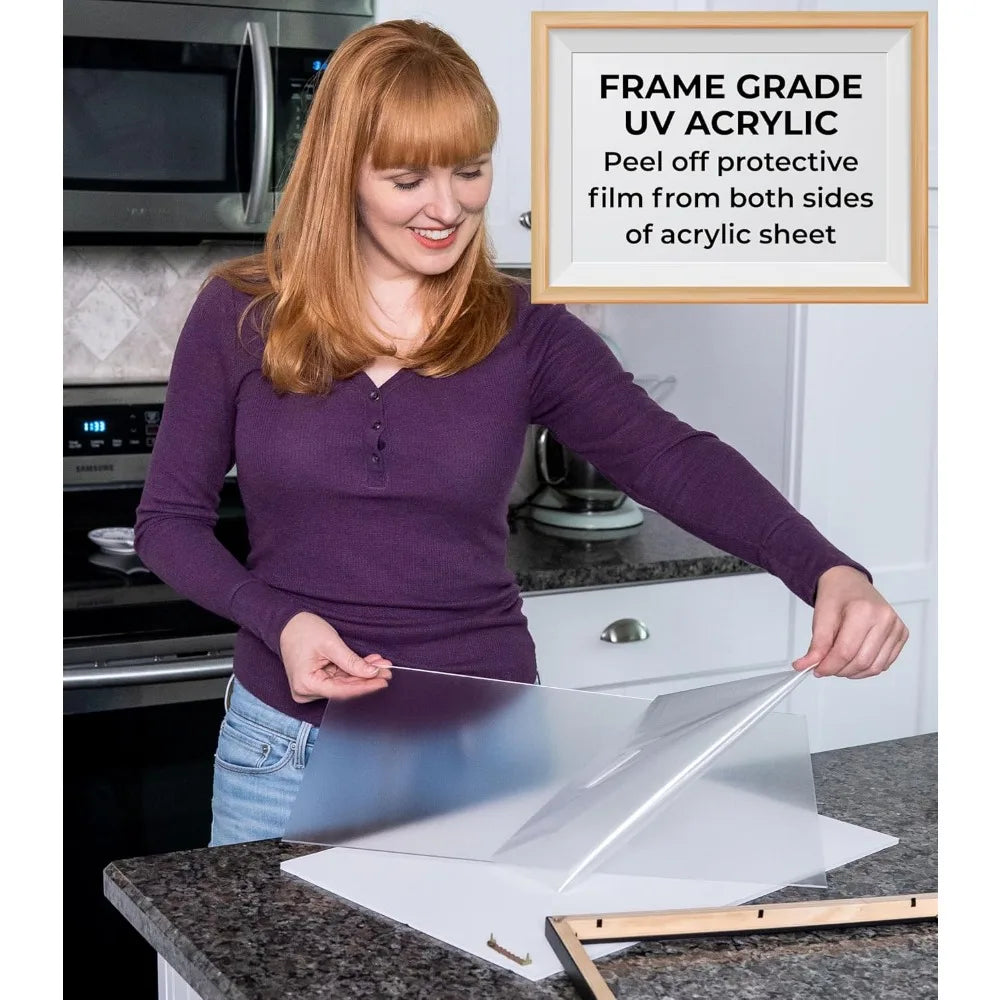 48x16 Inch Black Wood Picture Frame with UV Acrylic and Hanging Hardware for Photos and Art