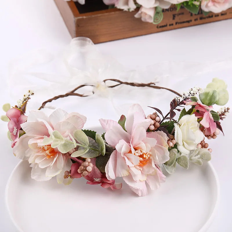 Women's Wedding Flower Wreath Crown Festival Headband Female Hair Accessories Headdress for Girls Garland Wedding Sweet Headwear