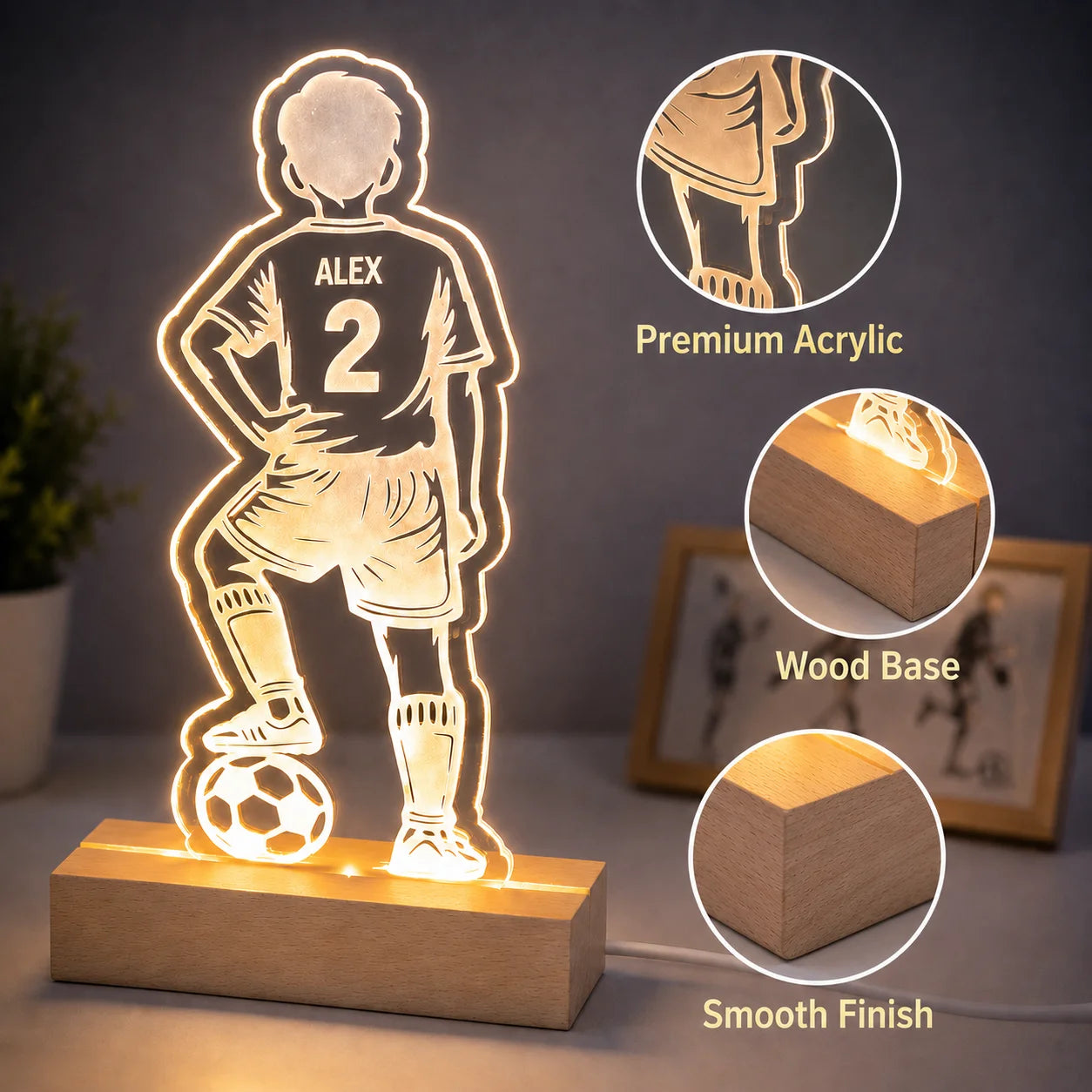 Personalized Football Acrylic Night Light Custom Name Number Jersey Sign Sports Fan Gift for Coach Player Bedroom Decor
